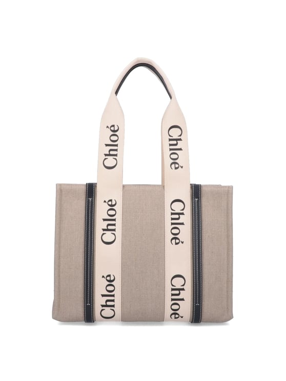 Chloé "Woody" Tote Bag, In Beige Linen