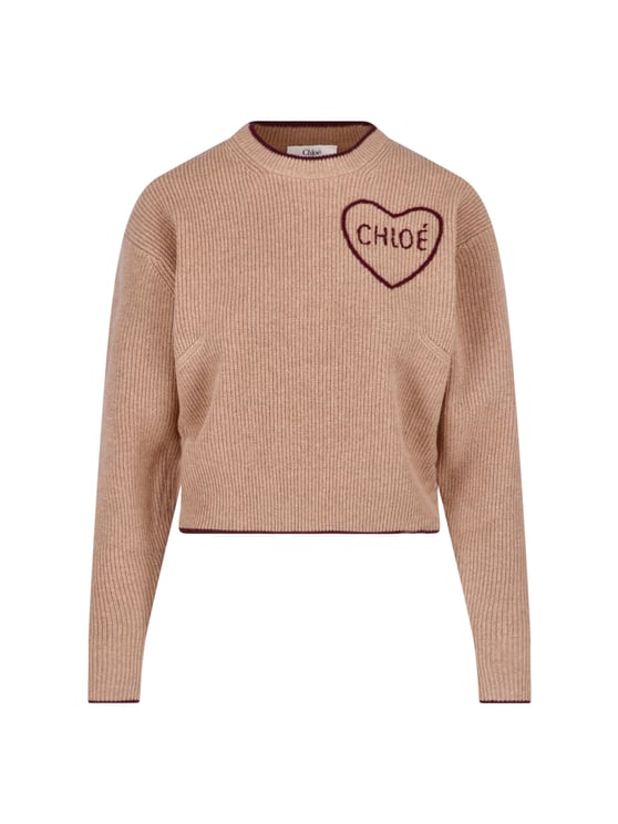 Chloé Cropped Wool And Cashmere Knit Sweater With Intarsia Logo