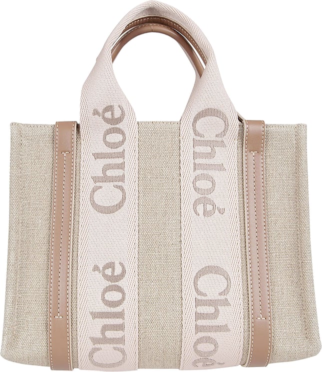 Chloé Textured Fabric Tote Bag with Leather Trim and Logo Accents