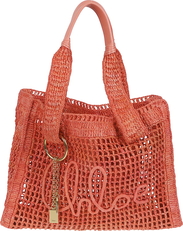 Chloé Crochet Tote Bag with Buffalo Leather Handles and Decorative Charms