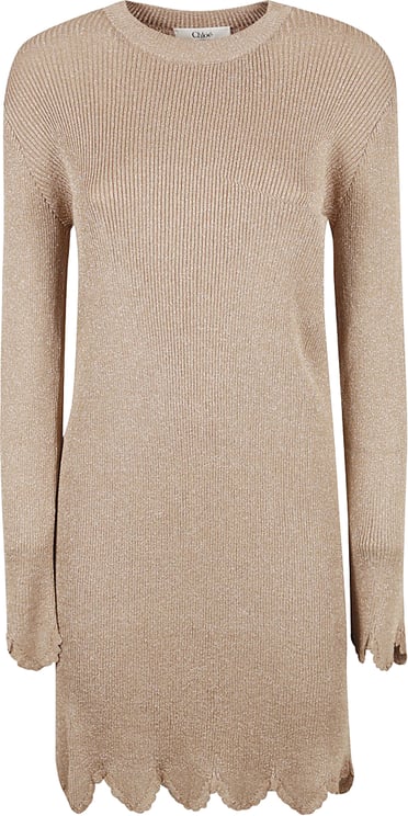 Chloé Ribbed Long Sleeve Dress With Scalloped Hemline