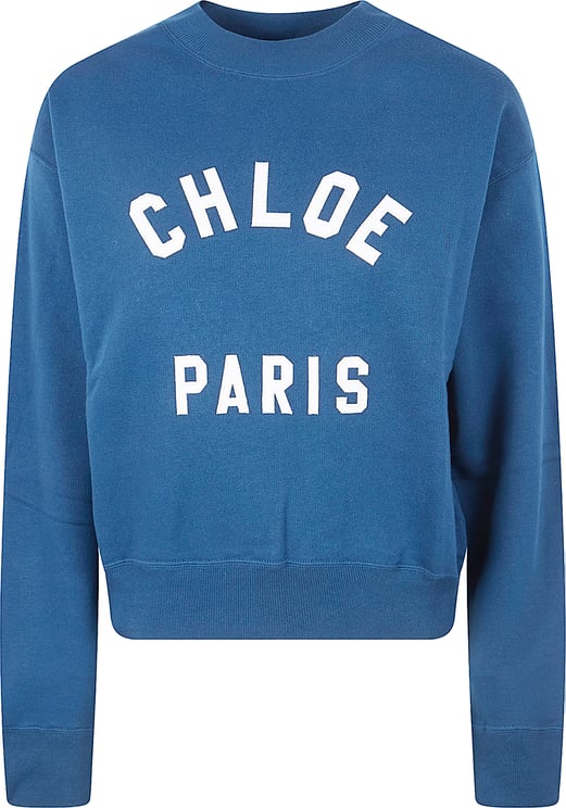 Chloé Varsity Style Cropped Pullover Sweater with Mock Neck and Appliqué Patches