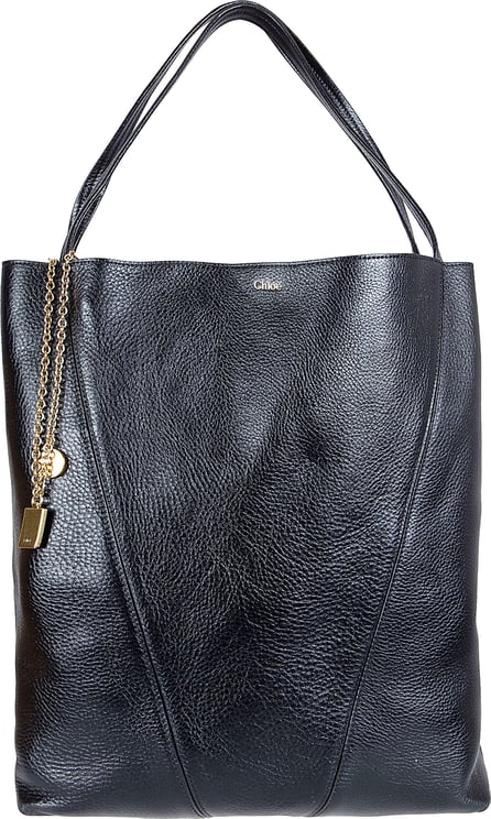 Chloé Textured Leather Tote with Gold-tone Chain Accents