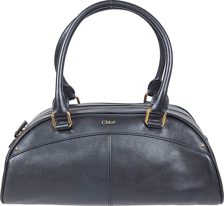 Chloé Structured Black Handbag with Gold-Tone Hardware and Removable Keychain