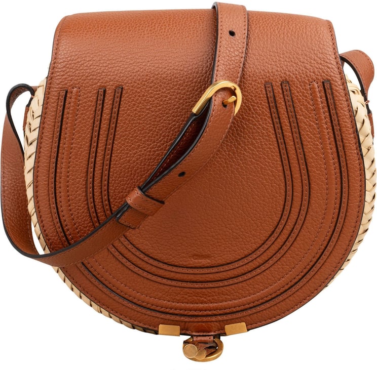 Chloé Chloé Grained Calfskin Raffia Marcie Saddle Crossbody Bag