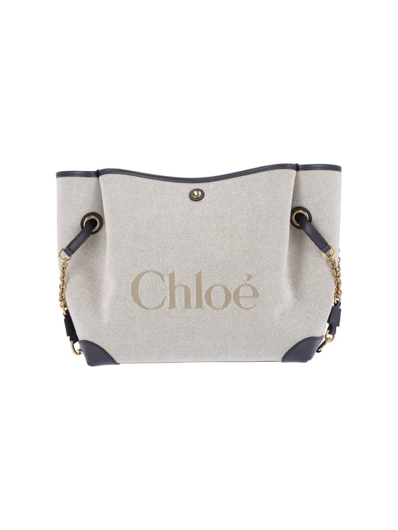 Chloé Textured Fabric Tote Bag with Leather Trim