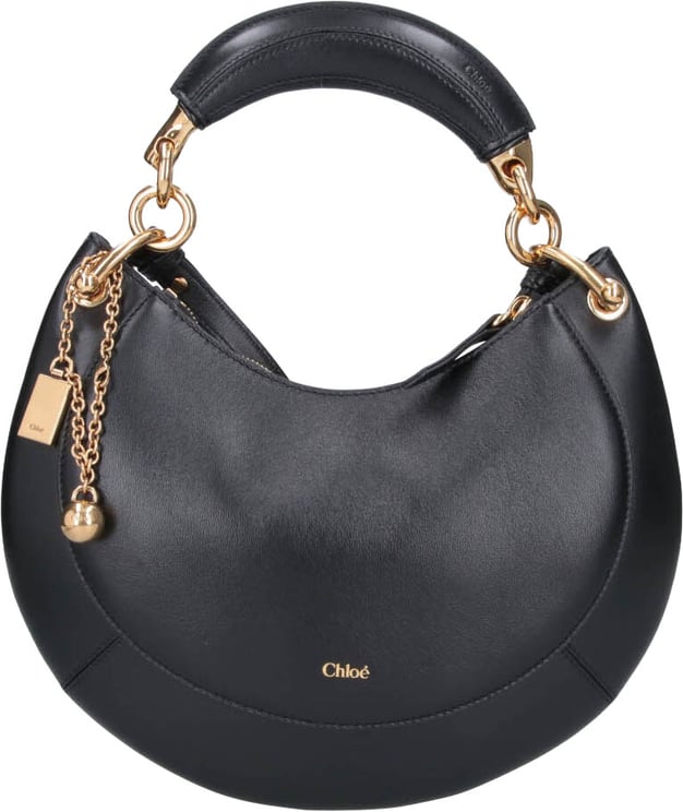 Chloé Crescent-Shaped Black Leather Bag with Gold Accents