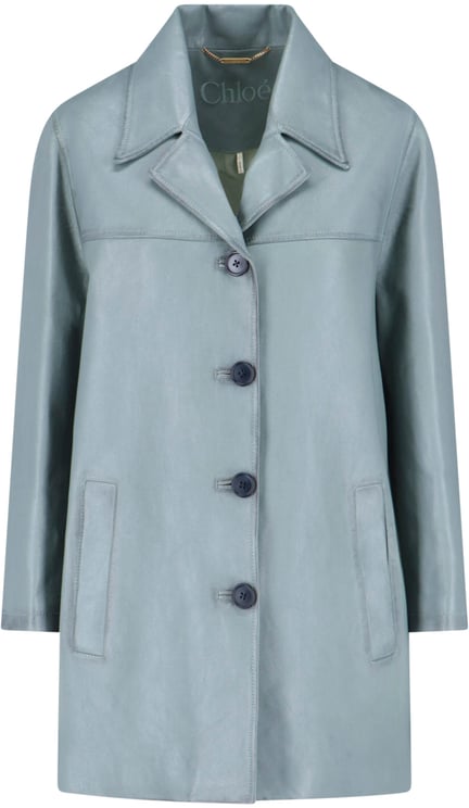 Chloé Blue Single-Breasted Lamb Leather Jacket