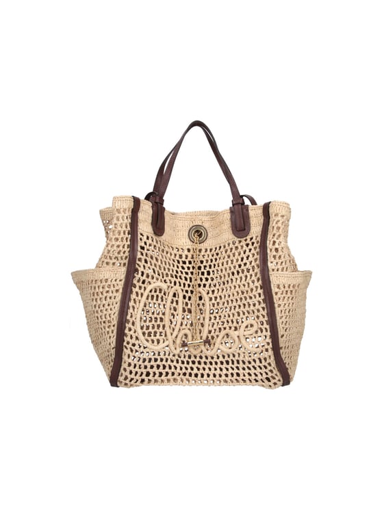 Chloé Woven Tote Bag with Textured Script Logo