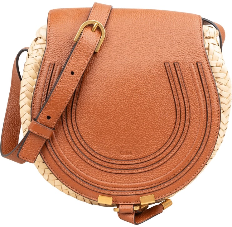 Chloé Chloé Raffia Grained Leather Marcie Saddle Crossbody Bag