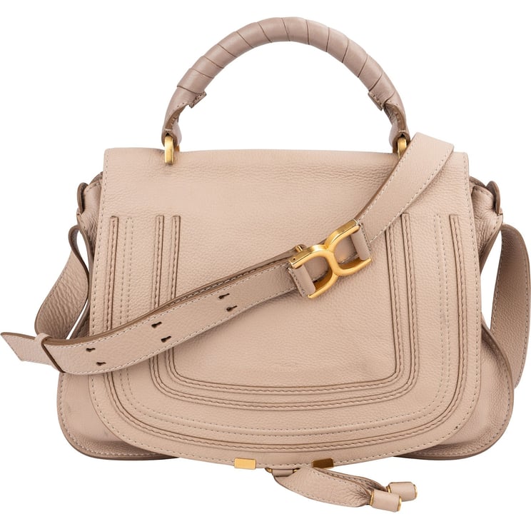 Chloé Chloé Beige Grained Calfskin Marcie Top Handle Shoulder Bag