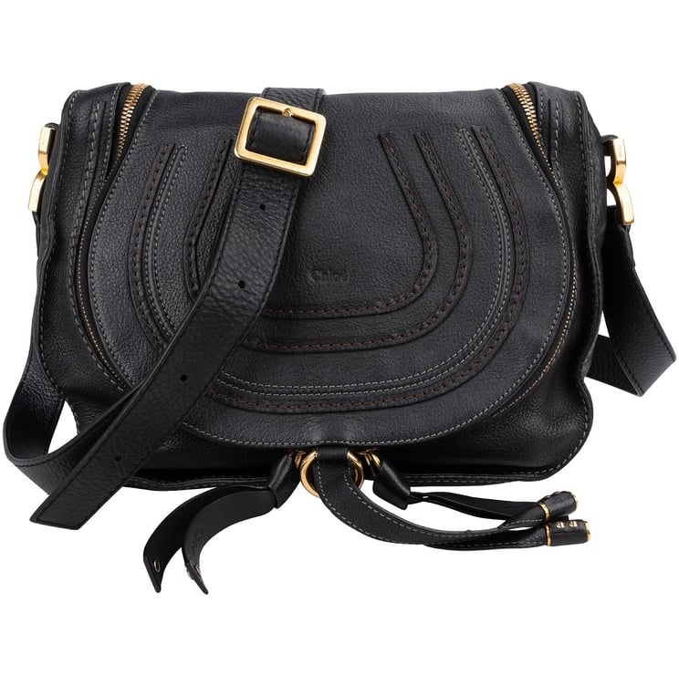 Chloé Chloé Black Leather Marcie Saddle Zip Crossbody Bag
