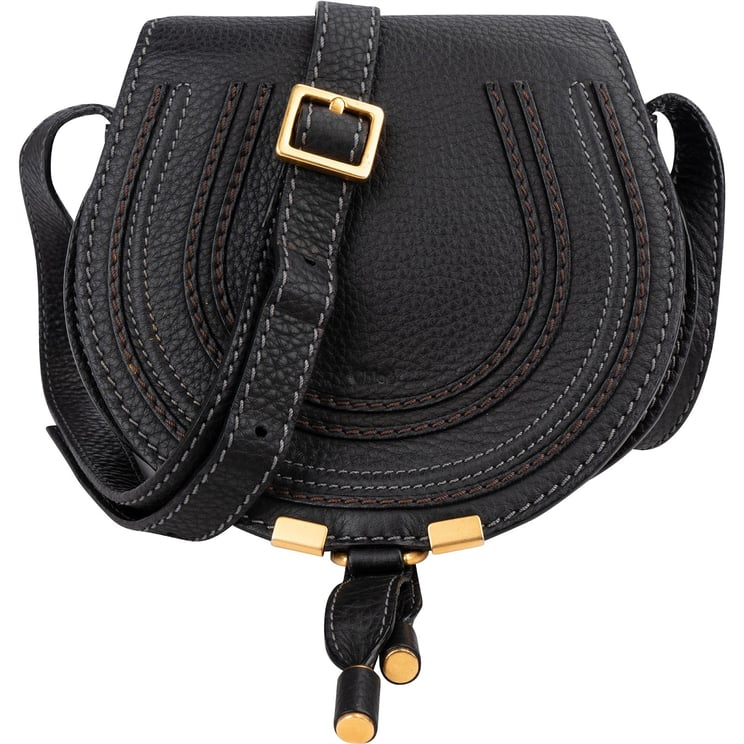 Chloé Chloé Black Grained Leather Marcie Small Saddle Crossbody Bag
