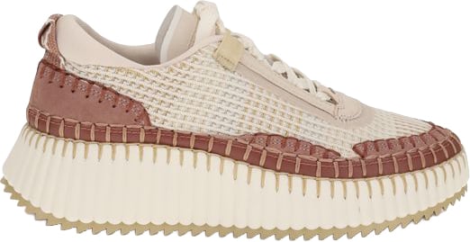 Chloé Cream Mesh Sneakers with Dusty Rose Leather Accents