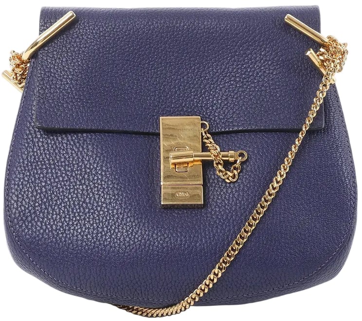 Chloé Chloe Drew Leather Chain Crossbody Bag in Navy Blue