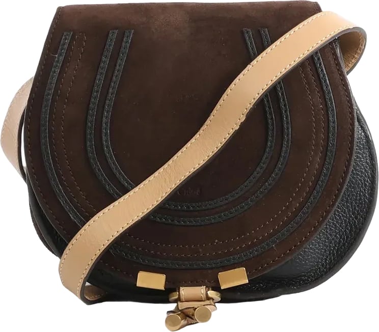 Chloé Chloe Marcie Mini Suede x Leather Crossbody Bag in Brown