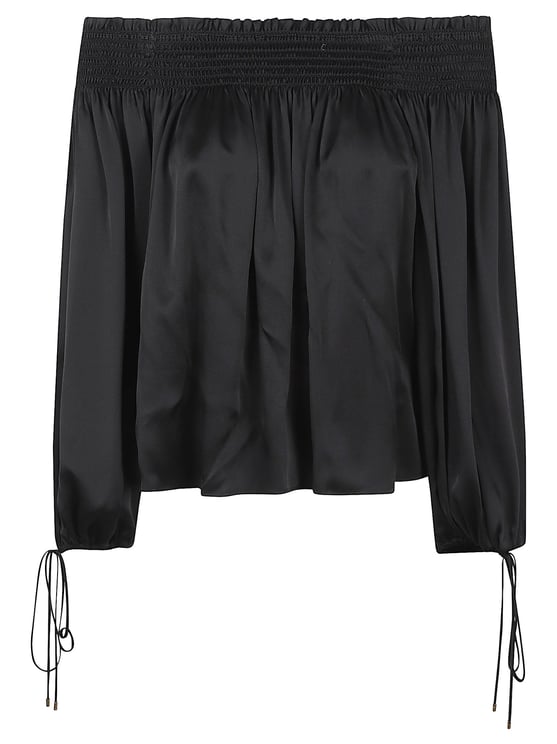 Chloé Black Silk Wash Off-The-Shoulder Top