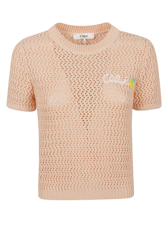 Chloé White Cotton Crochet Knit T-Shirt