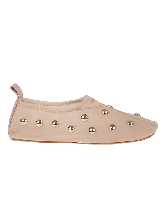 Chloé Pointed Toe Flats with Gold-Studded Upper and Pull Tab