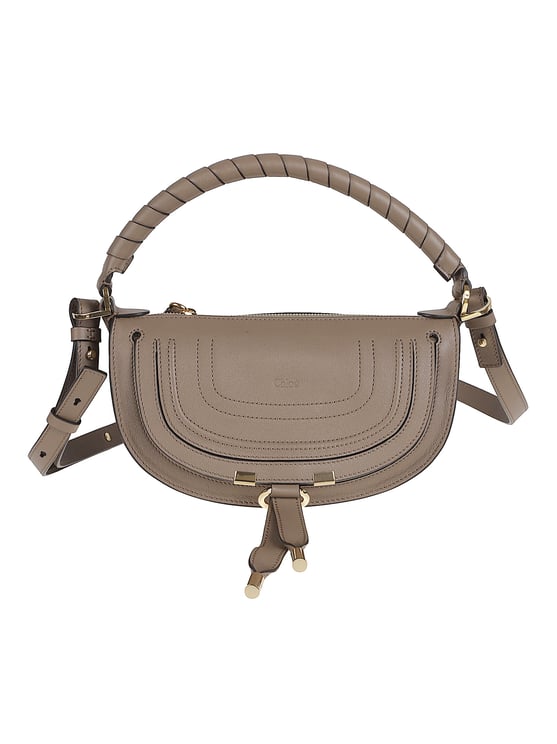 Chloé Crescent-Shaped Leather Bag with Braided Top Handle and Gold-Tone Accents
