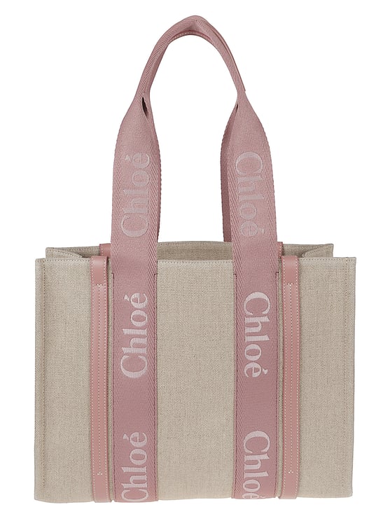 Chloé Beige Linen Woody Tote Bag