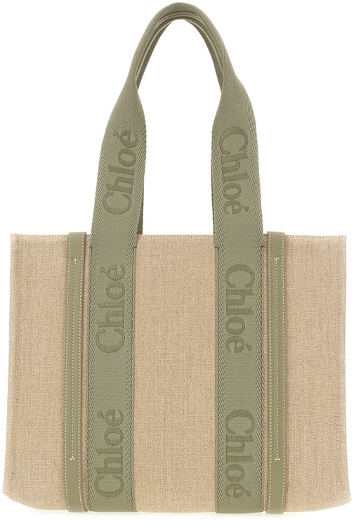 Chloé Chloe Cappuccino linen large Woody shopping bag