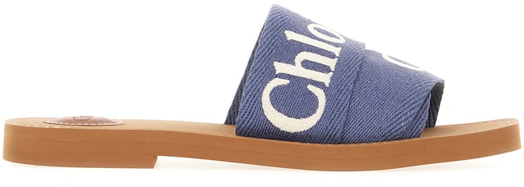 Chloé Chloe Denim blue linen blend Woody slippers