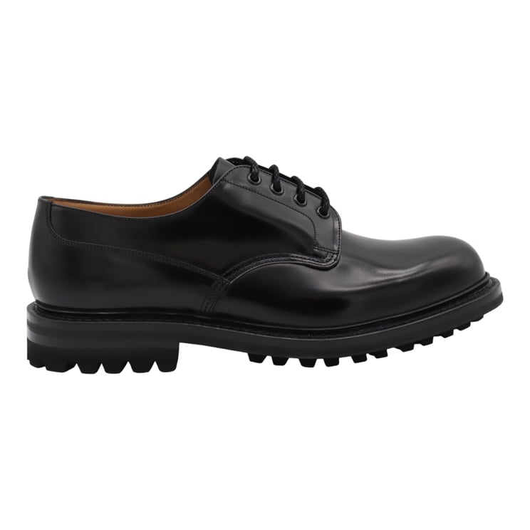 Church's Polished Black Leather Lace-Up Flat Shoes