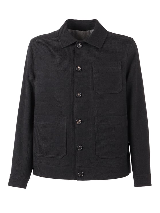 Circolo 1901 Structured Black Work Jacket in Virgin Wool and Cotton Blend