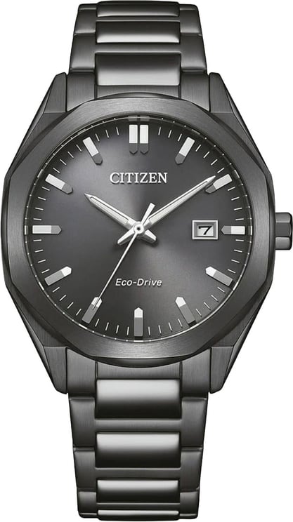 Citizen Citizen Horloge BM7625-80H Staal Eco-Drive 100M Waterdicht met Zwarte Wijzerplaat 38mm