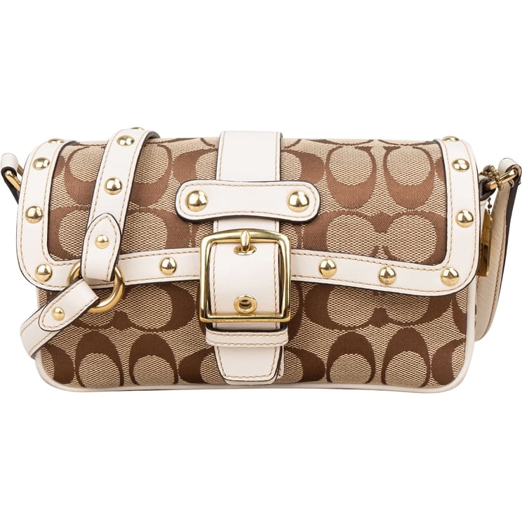 Coach Coach Monogram Signature Canvas Hampton Studded Demi Flap Crossbody Bag