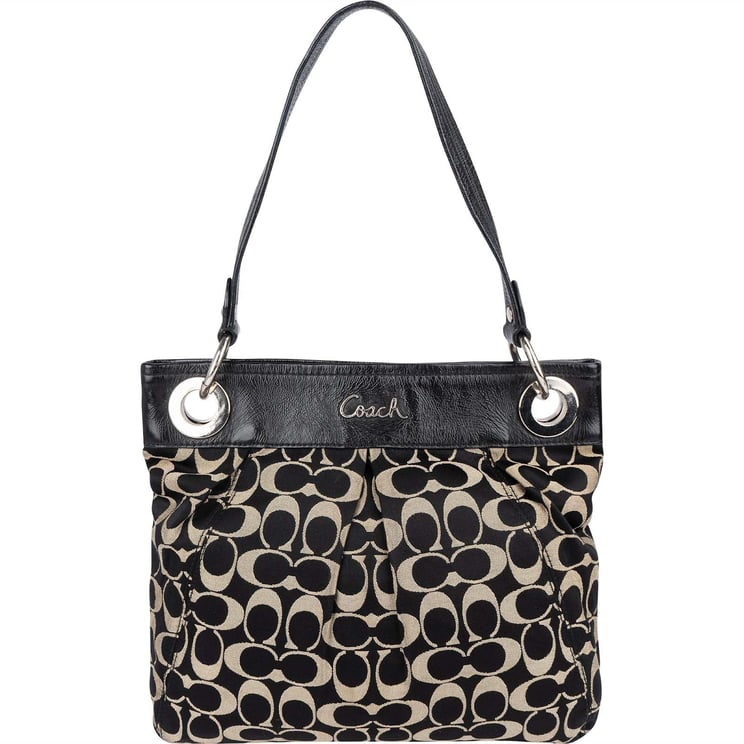 Coach Coach Black Monogram Signature Pleated Tote Shoulder Bag