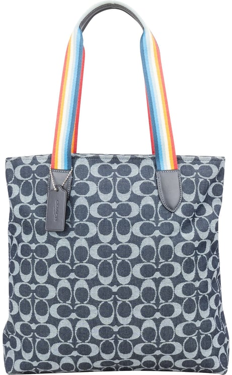 Coach Coach Monogram Signature Denim Tote Rainbow Handle Shoulder Bag