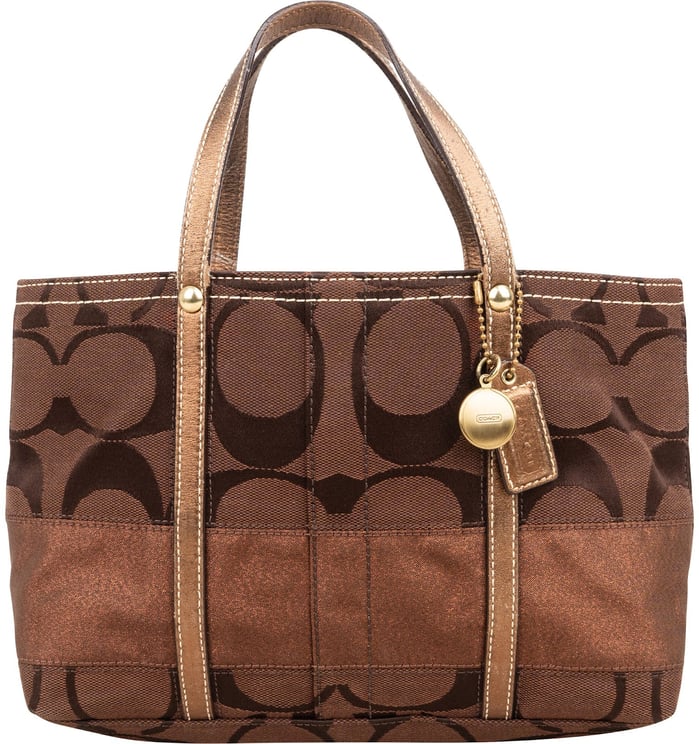 Coach Coach Monogram Signature Stripe Lurex Glam Small Tote Handbag