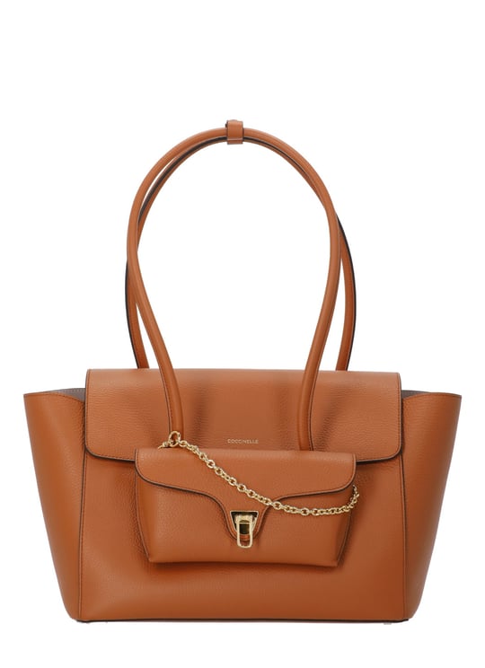 Coccinelle Structured Pebbled Leather Shoulder Bag With Gold Hardware