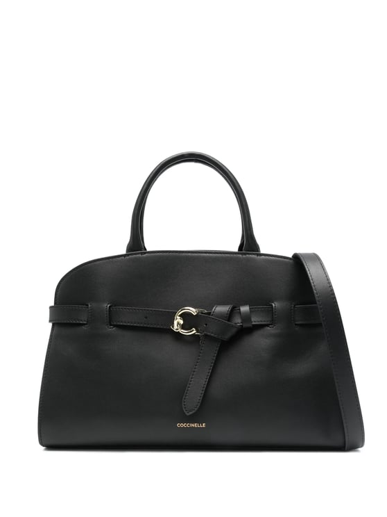 Coccinelle Structured Leather Handbag with Gold-Accent Detail