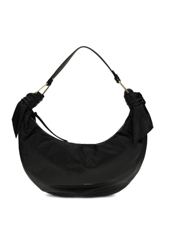 Coccinelle Furoshiki Crescent-Shaped Black Leather Handbag