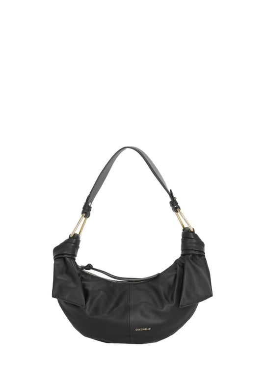 Coccinelle Crescent-Shaped Leather Shoulder Bag With Gold Accents