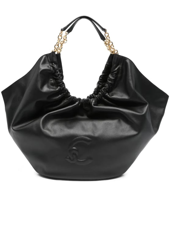 Coccinelle Spacious Ruched Leather Handbag With Gold Chain Accents