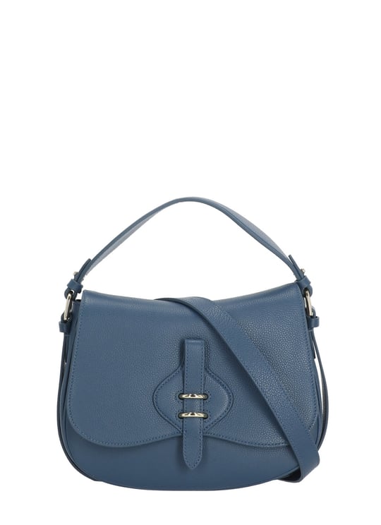 Coccinelle Structured Blue Leather Shoulder Bag With Adjustable Strap