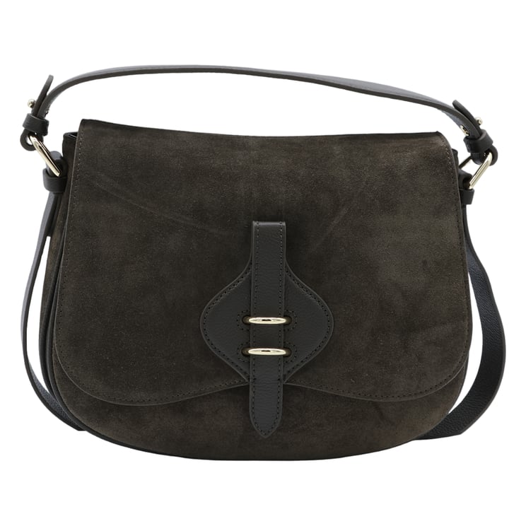 Coccinelle Structured Black Suede and Pebbled Leather Bag
