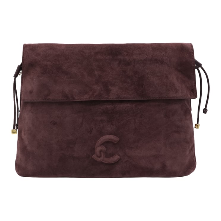 Coccinelle Suede Bag with Fold-Over Flap and Drawstring Details