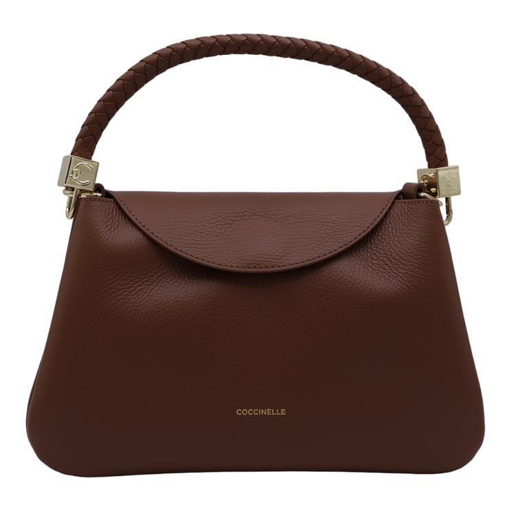 Coccinelle Structured Handbag with Rounded Flap and Braided Handle
