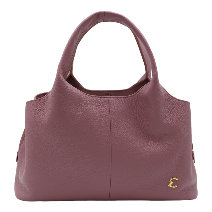Coccinelle Structured Pebbled Handbag with Gold-tone Logo Emblem
