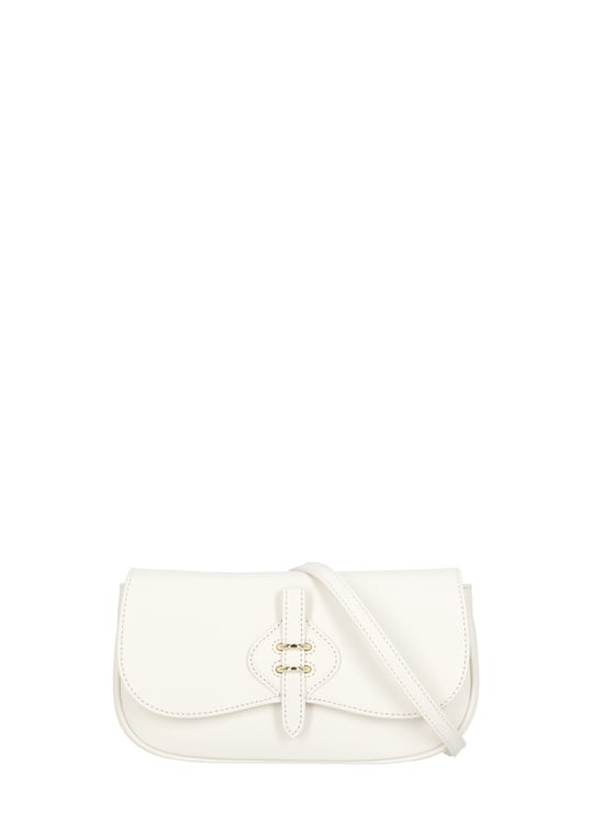 Coccinelle Ivory Leather Shoulder Bag With Adjustable Strap And Flap Closure