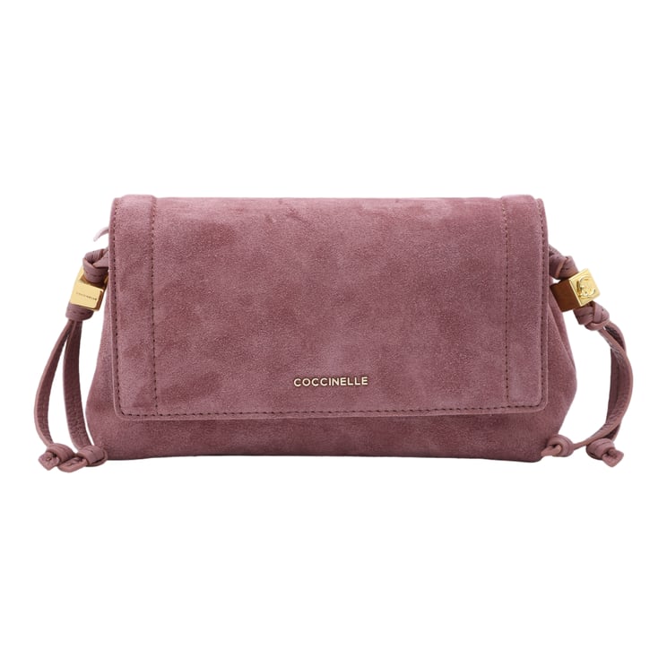 Coccinelle Suede Bag with Flap Closure and Gold-tone Accents