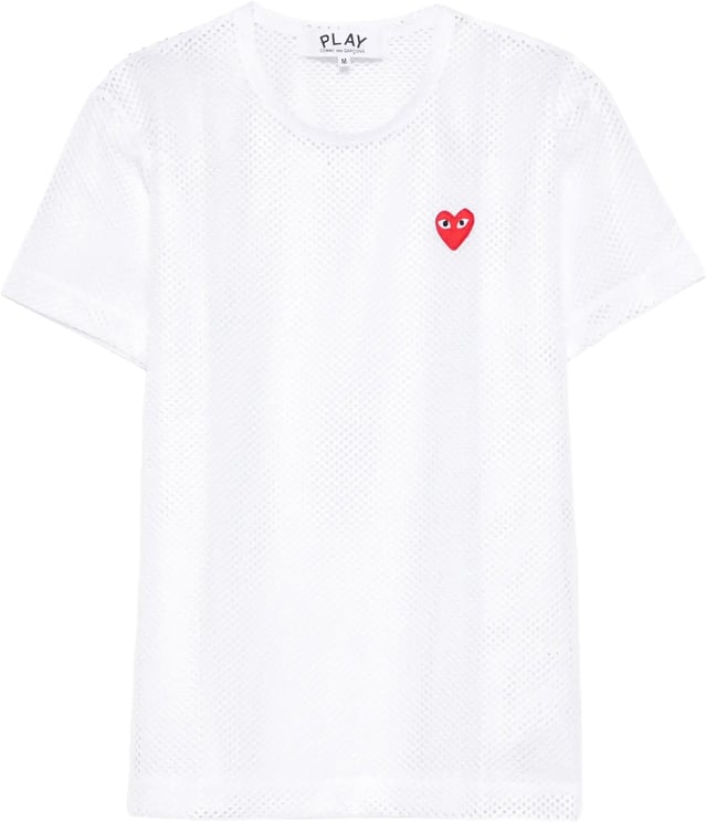 Comme des Garçons T-shirt Red Emblem Mesh Red Heart White