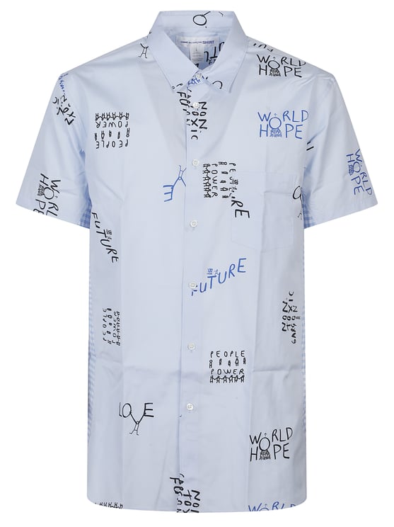 Comme des Garçons Playful Typography Light Blue Printed Shirt