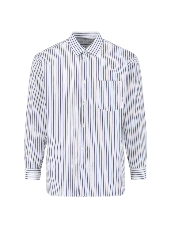 Comme des Garçons White Cotton Shirt With Blue Stripes And Classic Collar