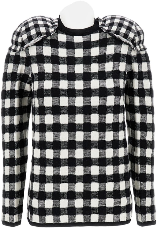 Comme des Garçons Checkered Wool Sweater With Padded Shoulders And Textured Finish